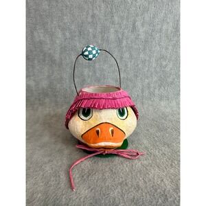 VTG Department 56 Duck Candy Bucket Easter Spring Pink  Paper Mache Folk Art